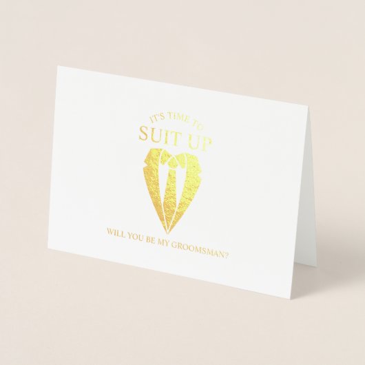 Gouden pak Gepersonaliseerde Groomsman Voorstel Folie Kaarten (Voorkant)