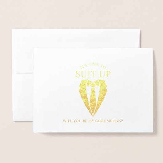 Gouden pak Gepersonaliseerde Groomsman Voorstel Folie Kaarten (Voorkant met envelop)