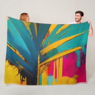 Gouden Palm – Abstracte Tropische Energie Fleece Deken