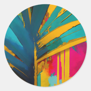 Gouden Palm – Abstracte Tropische Energie Ronde Sticker