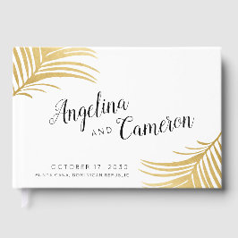 Gouden palm bladeren moderne tropische bruiloft gastenboek