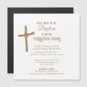 Gouden Palm Cross gepersonaliseerde doop Magnetische Uitnodiging (Voorkant / Achterkant)
