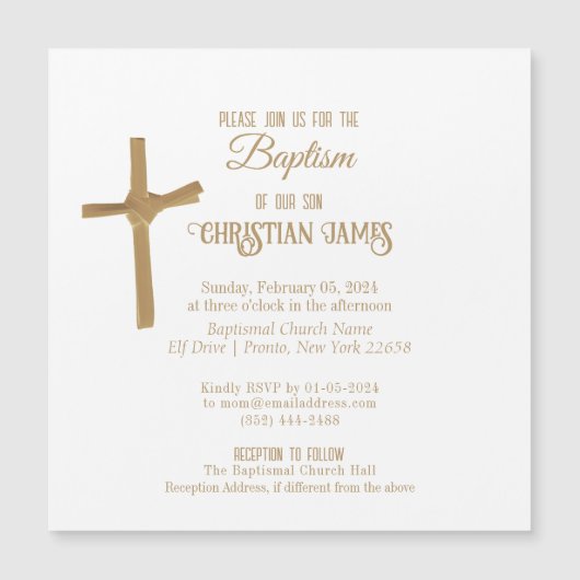 Gouden Palm Cross gepersonaliseerde doop Magnetische Uitnodiging (Voorkant)