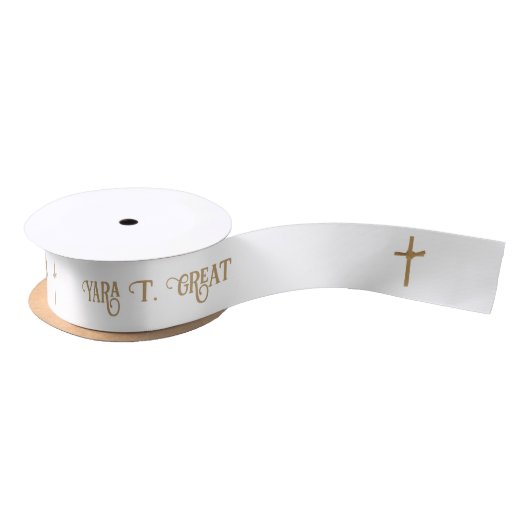 Gouden Palm Cross gepersonaliseerde doop Satijnen Lint (Spoel)