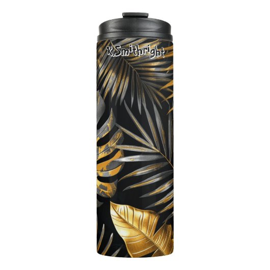 Gouden Palm en Monstera Patroon Thermosbeker (Voorkant)