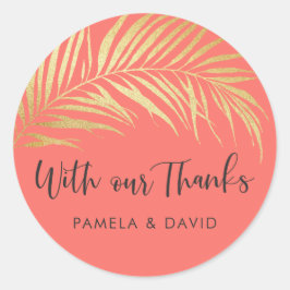 Gouden Palm Frond Dank u Ronde Sticker