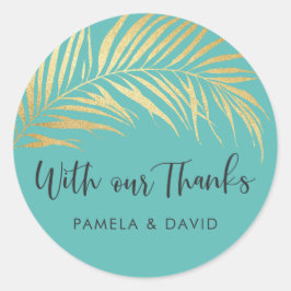 Gouden Palm Frond Dank u Ronde Sticker