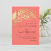Gouden Palm Frond Moderne minimalistische bruiloft Kaart (Staand voorkant)