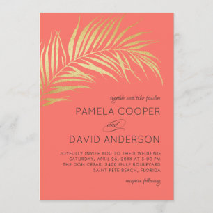 Gouden Palm Frond Moderne minimalistische bruiloft Kaart