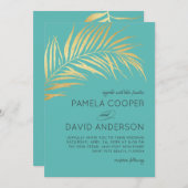 Gouden Palm Frond Moderne minimalistische bruiloft Kaart (Voorkant / Achterkant)