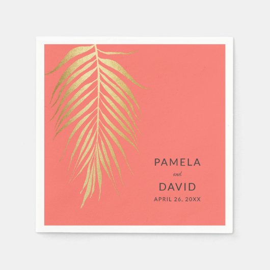 Gouden Palm Frond Moderne minimalistische bruiloft Servet (Voorkant)