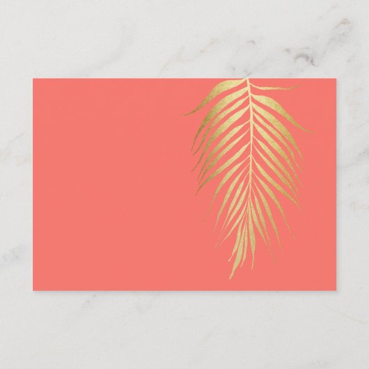 Gouden Palm Frond op Koraal Bruiloft Details Informatiekaartje (Achterkant)