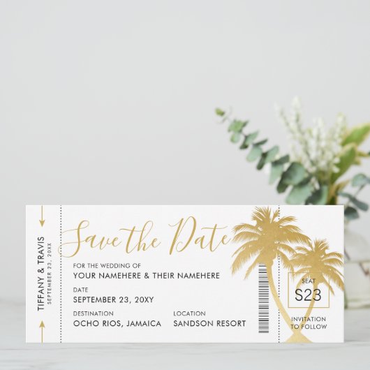 Gouden Palm Instapkaart Ticket Save the Date Kaart (Staand voorkant)