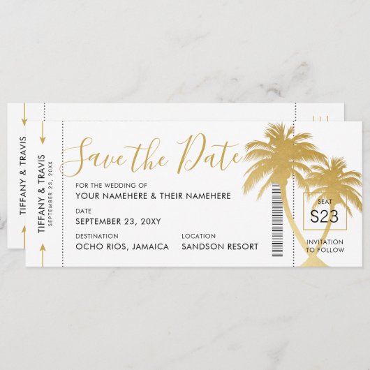 Gouden Palm Instapkaart Ticket Save the Date Kaart (Voorkant / Achterkant)