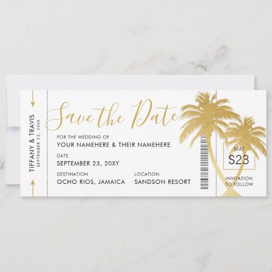 Gouden Palm Instapkaart Ticket Save the Date Kaart (Voorkant)