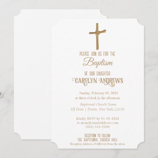 Gouden Palm Kruis Gepersonaliseerde Doop, Doop Kaart (Voorkant / Achterkant)