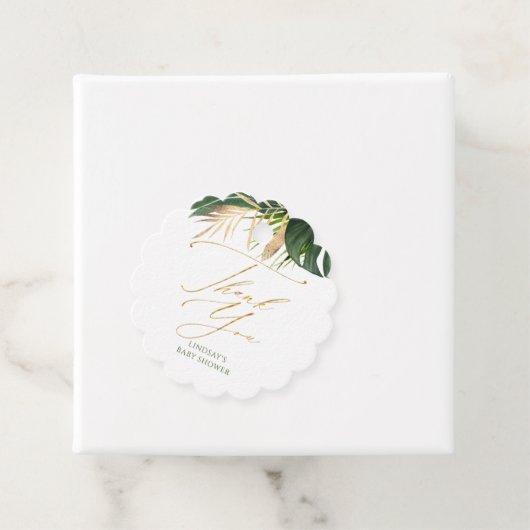 Gouden Palm Leaf Tropisch Baby shower Dank u Bedankjes Labels (In situ)
