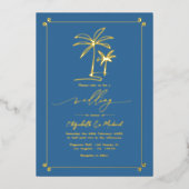 Gouden Palm Tree Coastal Chic Wedding Folie Uitnodiging (Voorkant)