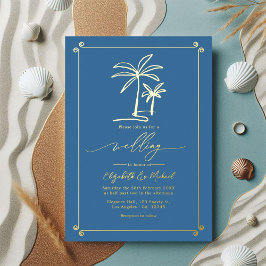 Gouden Palm Tree Coastal Chic Wedding Folie Uitnodiging