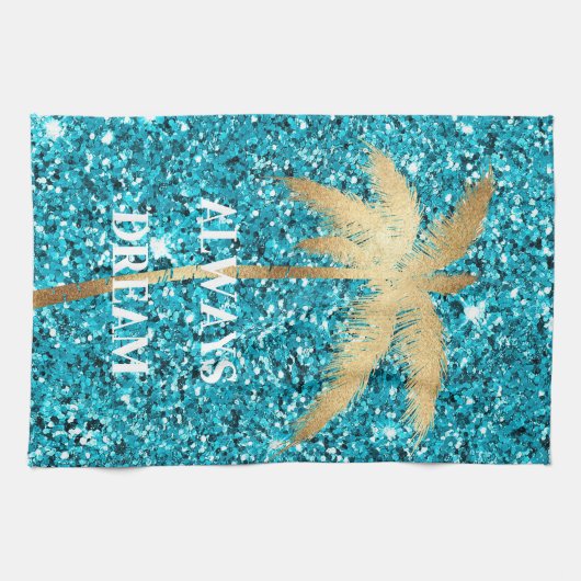 Gouden Palm Tree Dream Aqua Glitter Theedoek (Horizontaal)