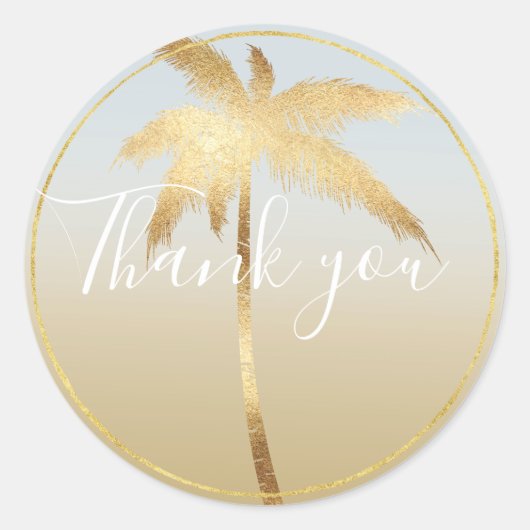 Gouden Palm Tree Ombre Dank u Ronde Sticker (Voorkant)