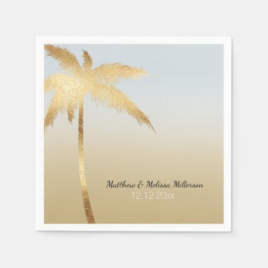 Gouden Palm Tree Ombre gepersonaliseerde bruiloft  Servetten (Voorkant)