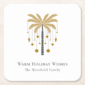 Gouden Palm Tree Warme Vakantie Wensen Kartonnen Onderzetters (Voorkant)