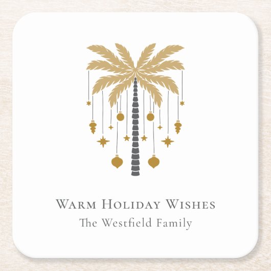 Gouden Palm Tree Warme Vakantie Wensen Kartonnen Onderzetters (Voorkant)