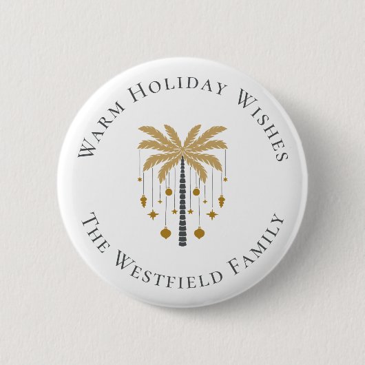 Gouden Palm Tree Warme Vakantie Wensen Ronde Button 5,7 Cm (Voorkant)