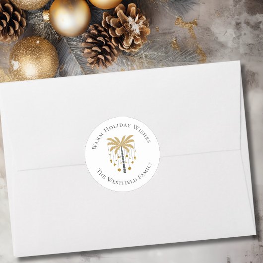Gouden Palm Tree Warme Vakantie Wensen Ronde Sticker