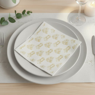 Gouden palmblad, minimalistische witte trouw serve servet