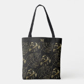 Gouden Palmblad Tropisch Patroon | Modern Monogram Tote Bag (Achterkant)