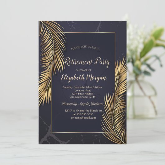 Gouden palmbladeren marmeren pensioen kaart (Staand voorkant)