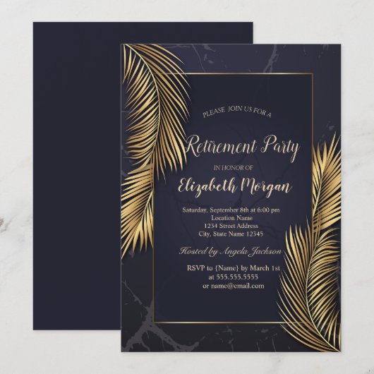 Gouden palmbladeren marmeren pensioen kaart (Voorkant / Achterkant)