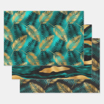 Gouden Palmbladeren met Turquoise en Zwart Abstrac