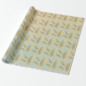 Gouden Palmbladeren Patroon En Schaduw Van Blauw Cadeaupapier (Uitgerold)
