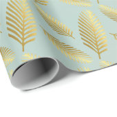 Gouden Palmbladeren Patroon En Schaduw Van Blauw Cadeaupapier (Rol Hoek)