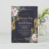 Gouden palmbladeren Rozen marmeren pensioen Kaart (Staand voorkant)