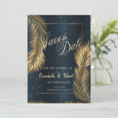 Gouden Palmbladeren Strand Bruiloft Save The Date (Staand voorkant)