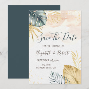 Gouden Palmbladeren Waterverf Bewaar de Datum Save The Date