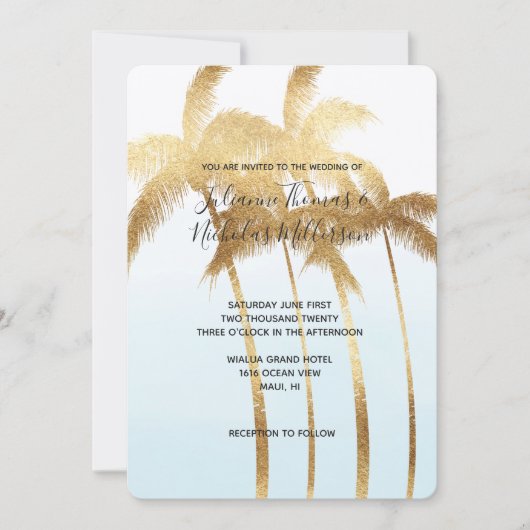 Gouden palmbomen Ombre bruiloft Kaart (Voorkant)