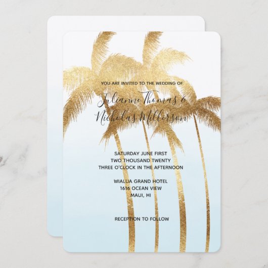 Gouden palmbomen Ombre bruiloft Kaart (Voorkant / Achterkant)