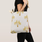 Gouden palmbomen: tropisch textiel. tote bag (Dichtbij)