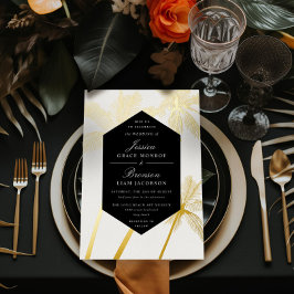 gouden palmbomen verfijnde tropische bruiloft folie uitnodiging