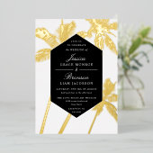 gouden palmbomen verfijnde tropische bruiloft folie uitnodiging (Staand Voorkant)