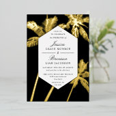 gouden palmbomen verfijnde tropische bruiloft folie uitnodiging (Staand Voorkant)