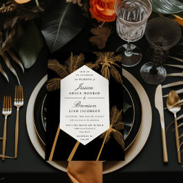 gouden palmbomen verfijnde tropische bruiloft kaart