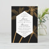 gouden palmbomen verfijnde tropische bruiloft kaart (Staand voorkant)