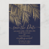 Gouden palmboom blad tropische marine sparen de da aankondigingskaart (Voorkant)