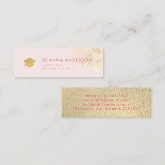 Gouden Palmboom Bladeren Afstuderen Insert Naam Ka Mini Visitekaartje (Voorkant / Achterkant)